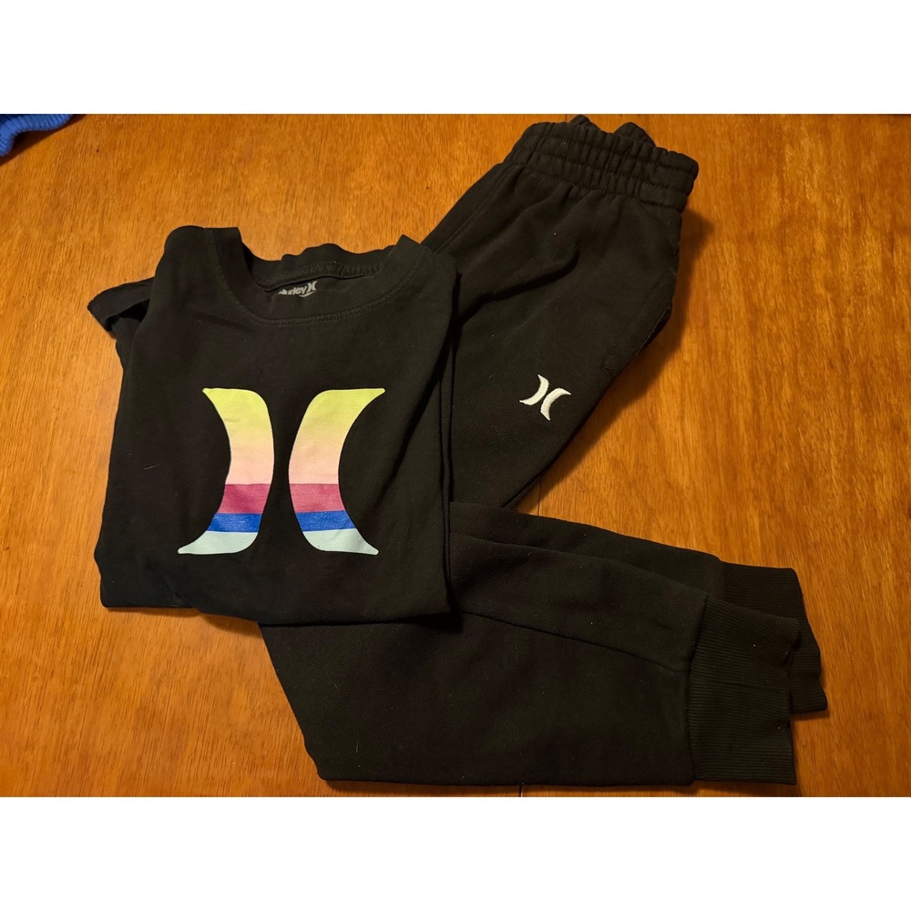 Hurley Kids 2 Piece Set Black Logo T-Shirt and Jogger Sweatpants Size 7/8 S